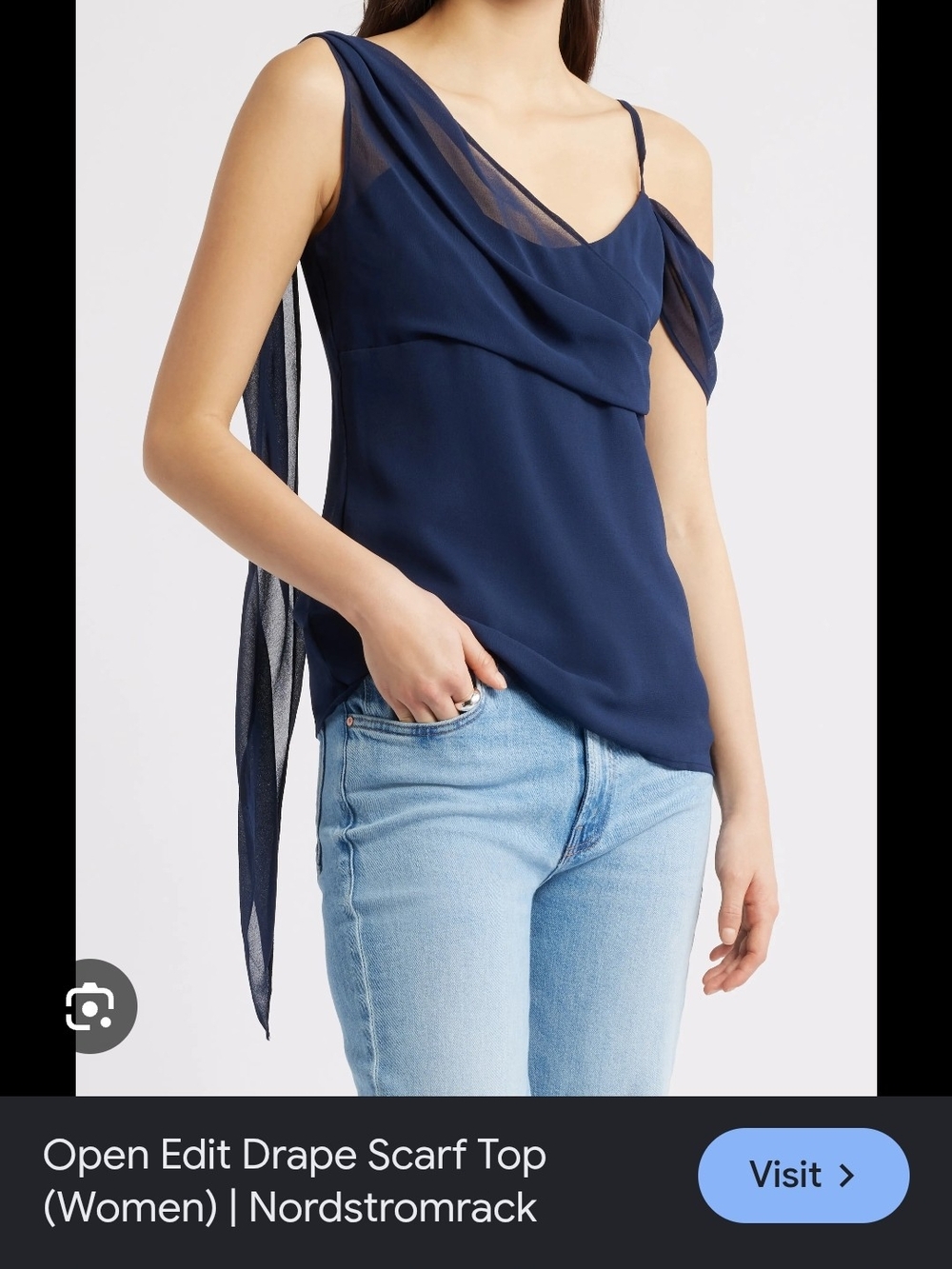 Draped Navy Scarf-Detail Camisole